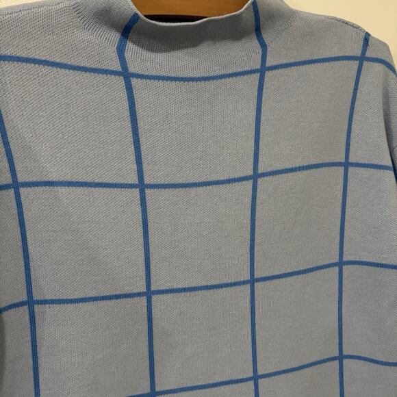 Ann Taylor LOFT | Sweater Blue Windowpane Mock Neck NWT- Size Small - Picture 3 of 7